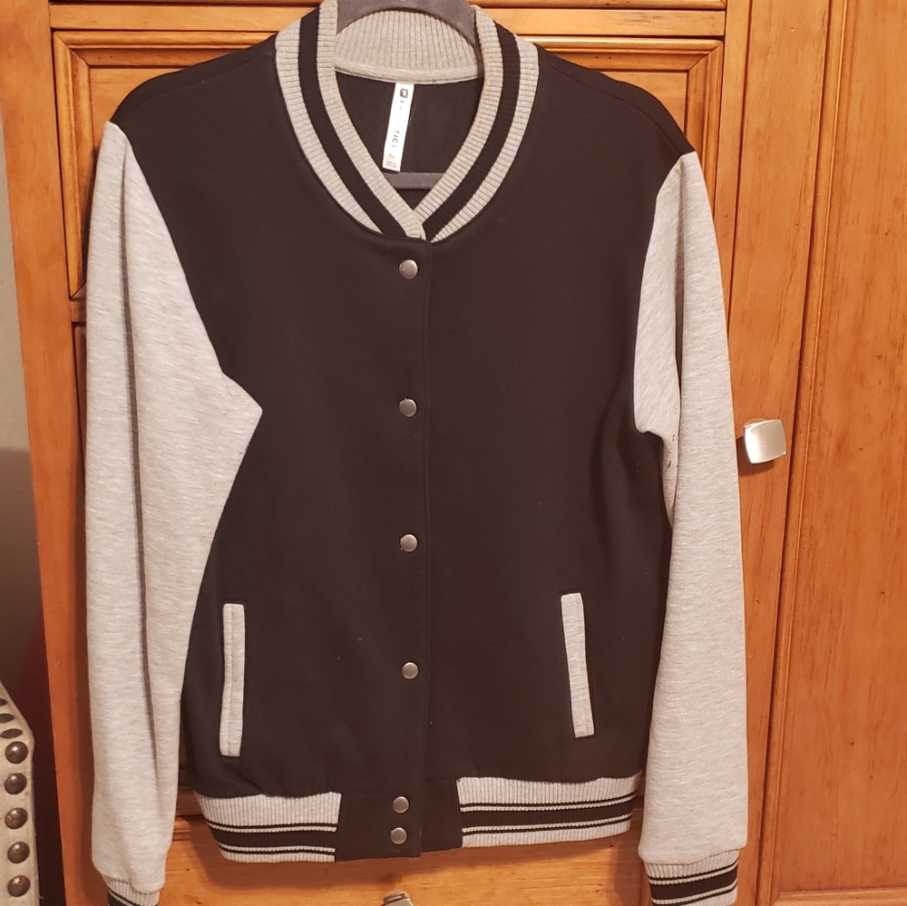 Fabletics Varsity Jacket Size Xl Gray And Black - image 1